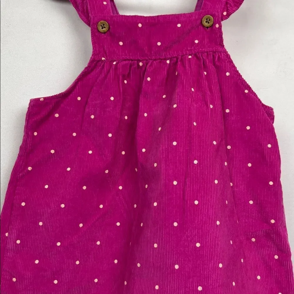 Carter’s Fuchsia Pink polka dot cotton corduroy jumper dress size 24 months Pit